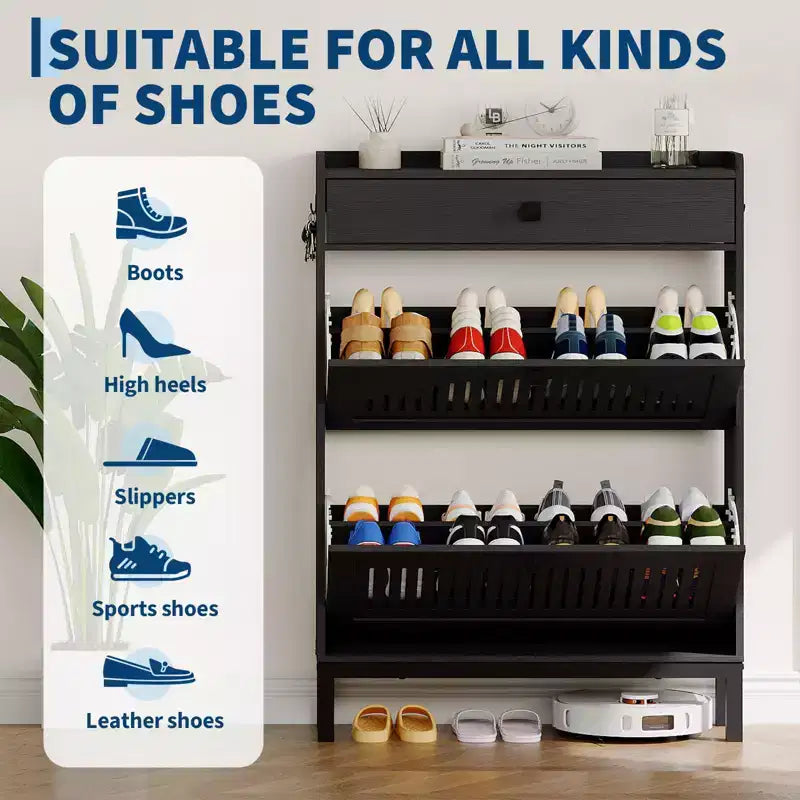 Moderner Schuhschrank aus Holz, verstellbarer Regalboden, freistehendes modernes Design, für Flur, Wohnzimmer