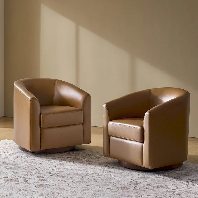Haley Moderne drehbare Fässerstuhl-Set aus Kunstleder mit Massivholzfuß, 2er-Set von HULALA HOME