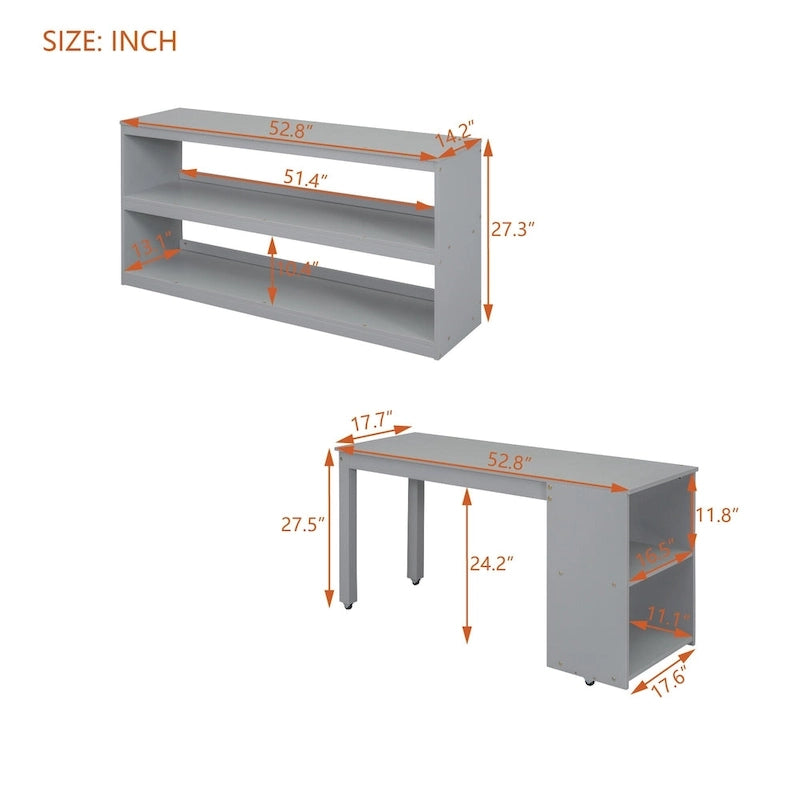 Full-Size-Hochbett mit ausziehbarem Schreibtisch und 3 Schubladen, Hochbett aus Holz mit Treppe mit Stauraum und Regalen