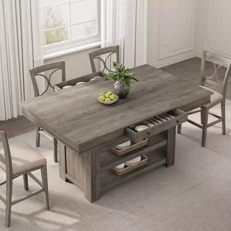 60-Zoll-Kücheninsel mit Stauraum, 4-stufiger stationärer Küchentisch im Landhausstil mit großer Arbeitsplatte für Küche, Esszimmer und Wohnzimmer