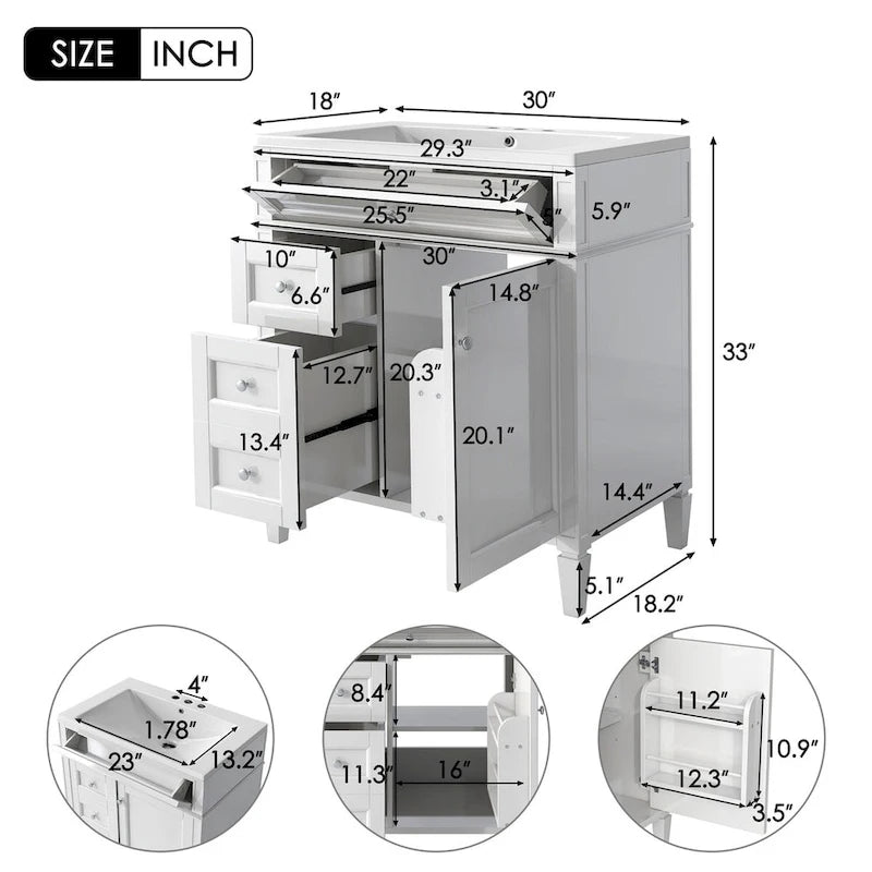 Badezimmerschrank mit integriertem Waschbecken und Kippschublade