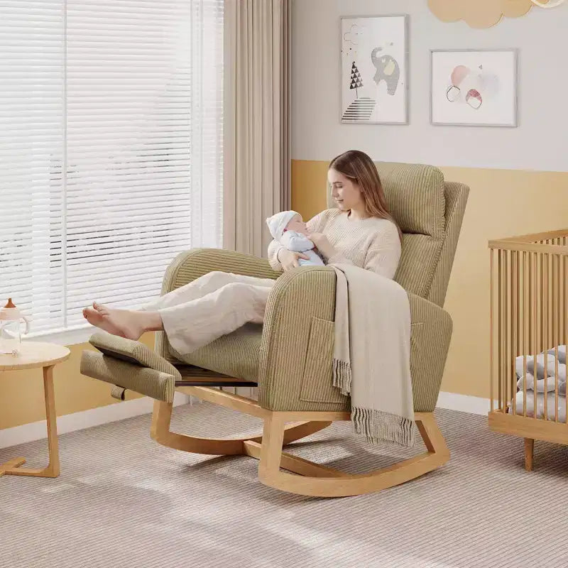 Moderner Schaukelstuhl mit Kissen & Seitentaschen, für Wohnzimmer, Schlafzimmer