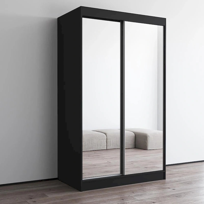 Spiegel-Kleiderschrank mit 2 Türen in Hochglanz-Optik | 120 oder 150 cm breit