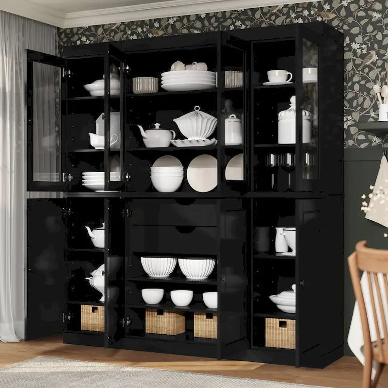 Küchenbuffet aus 100 % Massivholz mit Glas- oder Holztüren und 2-Schubladen-Set, 65 x 71,5
