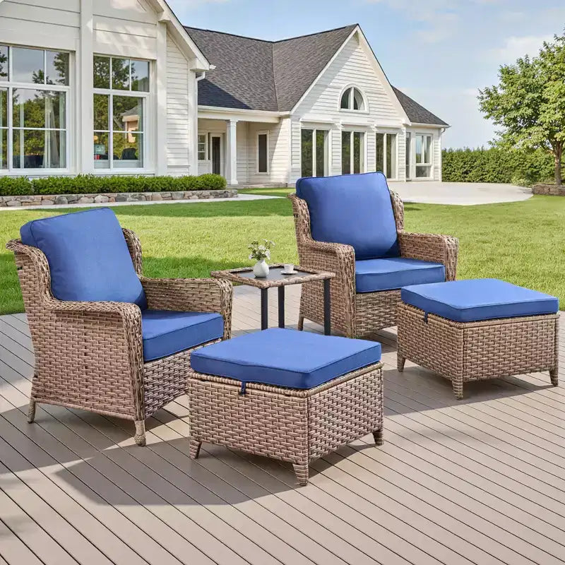 GDFStudio Halston Outdoor-Korbsessel-Set mit Kissen und Beistelltisch