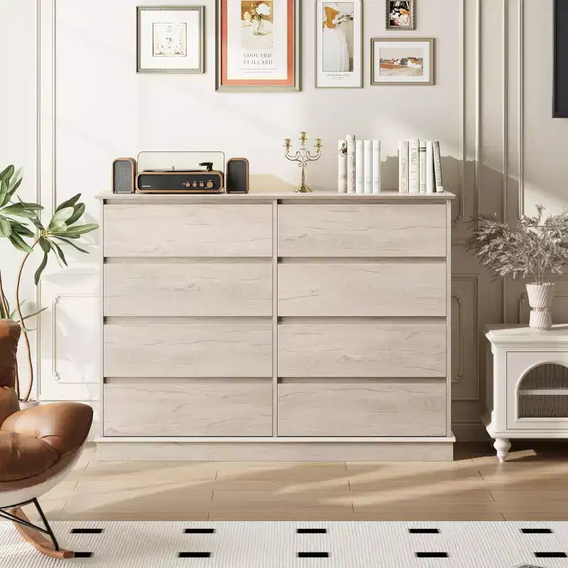Moderne Schlafzimmerkommode mit 8 Schubladen, Holz-Kommode als Aufbewahrungseinheit für den Kleiderschrank, breiter Schubladenschrank