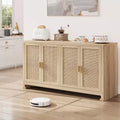 4-türiger Aufbewahrungsschrank aus Geflecht, Buffet-Sideboard mit Ablage, Kaffeebar-Konsole für Küche, Ess- & Wohnzimmer, 36H