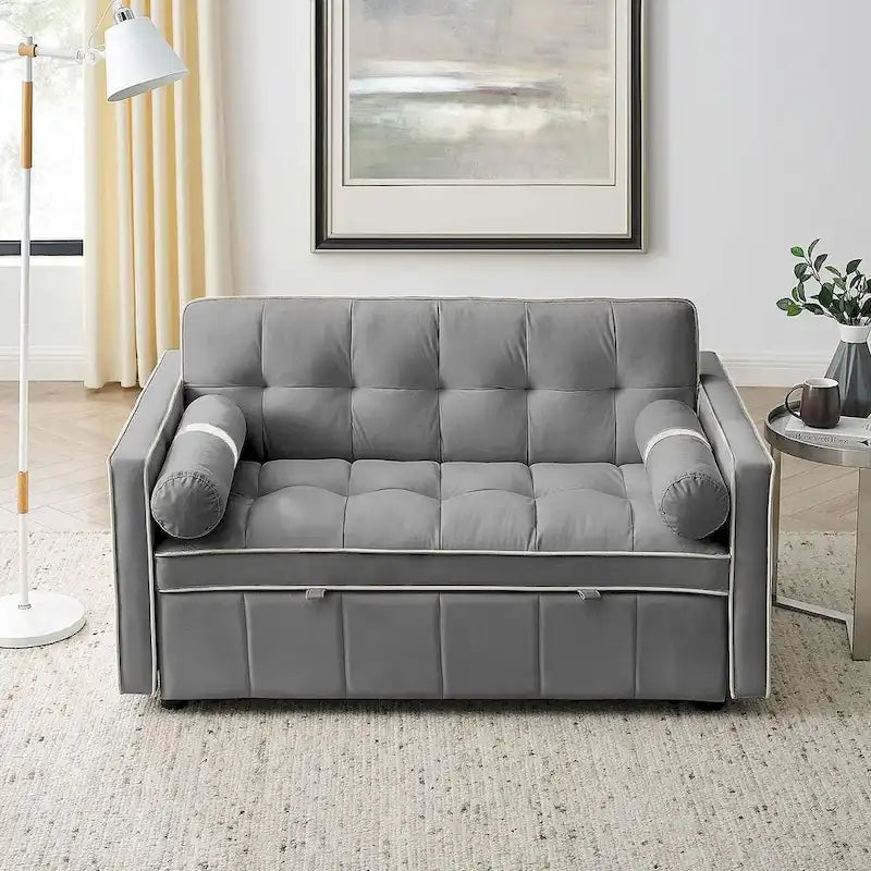 Multifunktionales Samt-Schlafsofa mit Ausziehfunktion, verstellbarer Rückenlehne und Kissen – k. A.