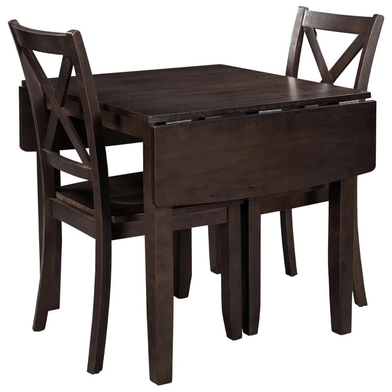 3-teiliges Essgruppe-Set aus Holz mit klappbarem Frühstückstisch und 2 X-Back-Stühlen für kleine Räume