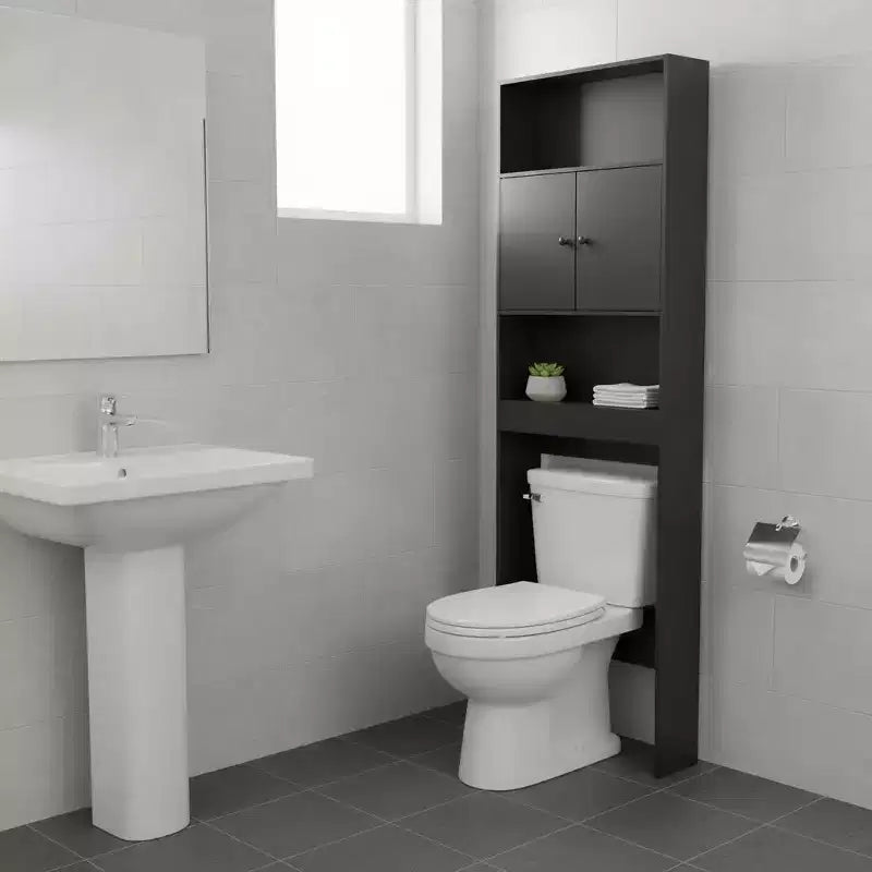 FurnitureR Toilettenregal mit Schrank, 3-stufiges Badregal mit Doppeltüren und offenen Ablageflächen, freistehendes Badezimmerregal, 76,38 Zoll hoch