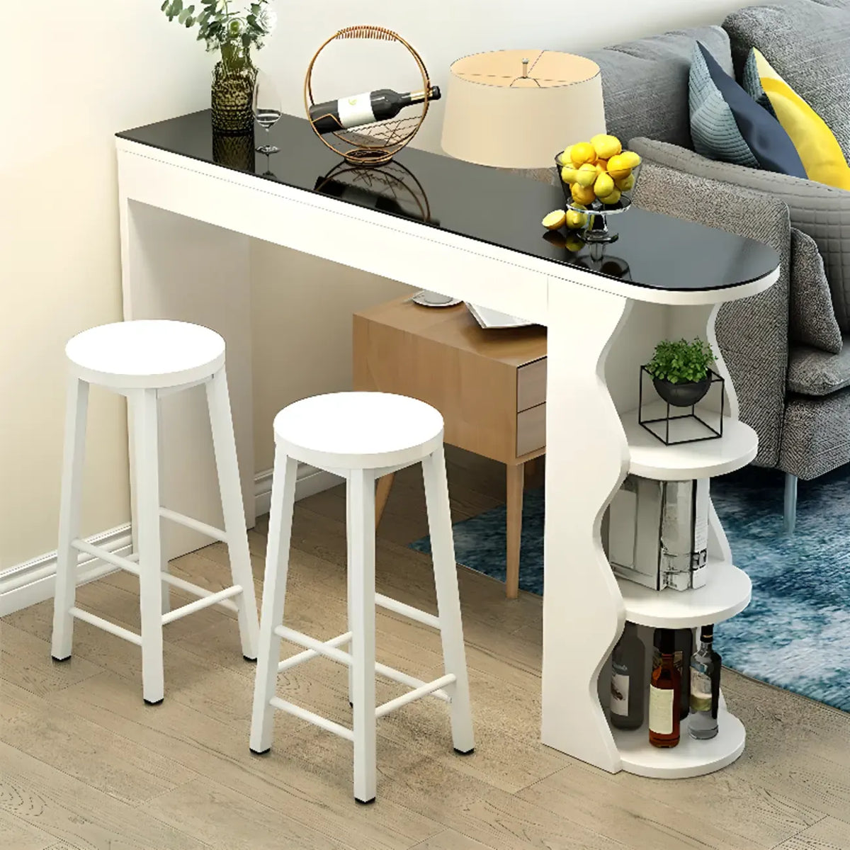 Moderne asymmetrische Bar-Tische aus schwarz-weißem Holz