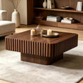 31,5 Zoll moderner handgefertigter Trommel-Couchtisch, quadratisch, Sockel aus Walnuss-MDF
