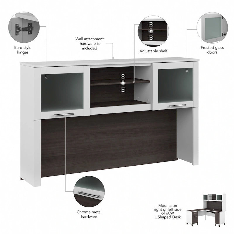 Bush Furniture Somerset 60 Zoll breiter L-förmiger Schreibtisch mit Aufsatzregal und Stauraum