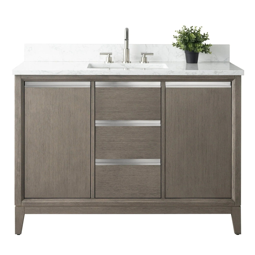Vanity Art Badezimmerschrank mit Keramikwaschbecken und Platte aus technischem Marmor