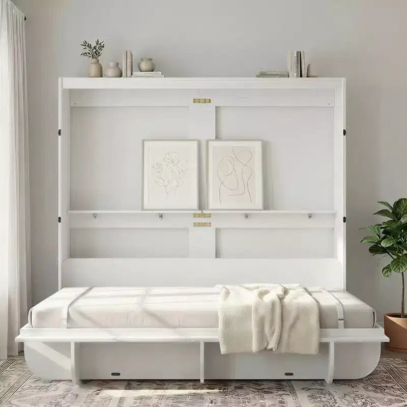 2-in-1 Unsichtbares Murphy-Bett mit Ablagefächern, Queen-Size, Naturholz (Matratze nicht enthalten)