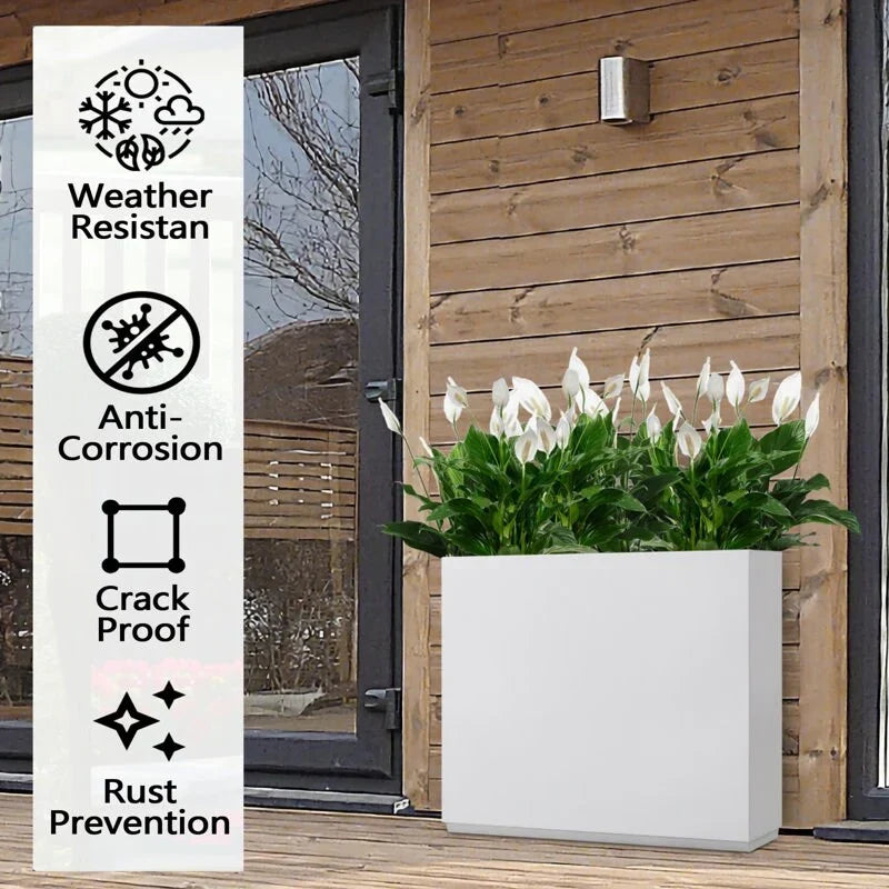 Schwerer metallischer Pflanzkübel für Außenpflanzen, 38L x 10B x 30H Zoll, hohe und lange Pflanzbox mit Metallteiler – 38 x 30 x 10