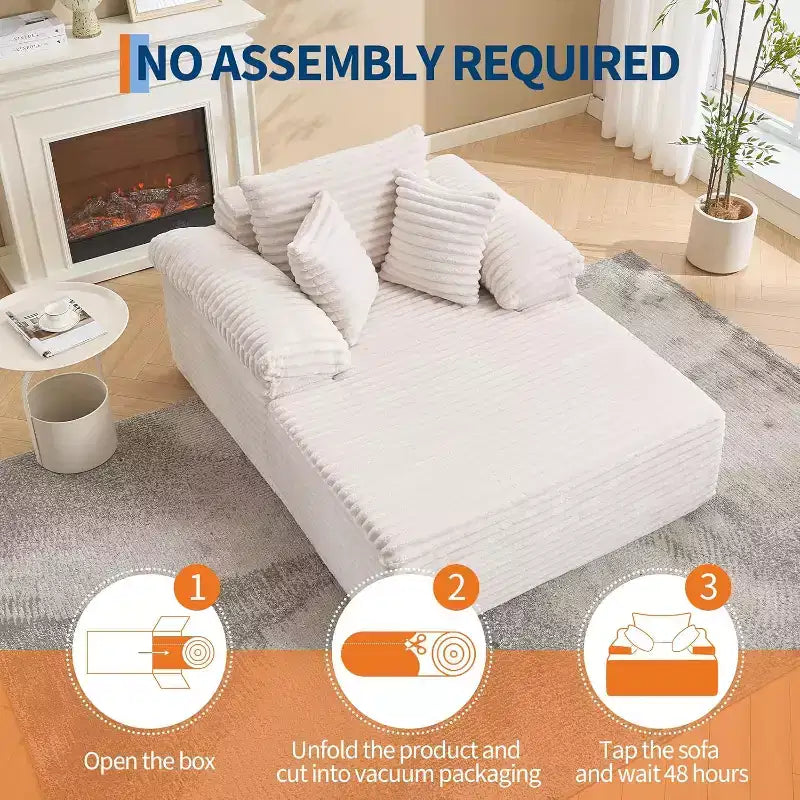 Übergroßes Chaiselongue-Sofa, Cord-Schlafsofa mit Kissen und breiten Armlehnen für Wohnzimmer, Schlafzimmer und Heimkino
