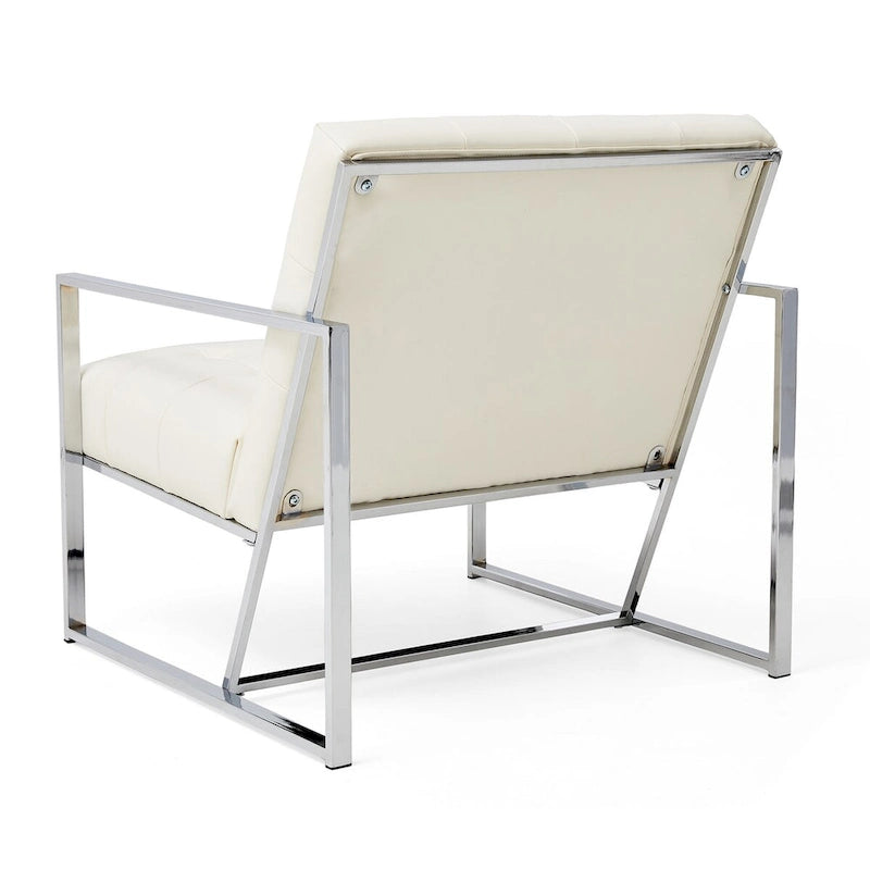 Glitzhome 77,5 cm hoher Mid-Century Akzentstuhl in Creme, PU-Leder mit Knopfheftung und verchromtem Gestell