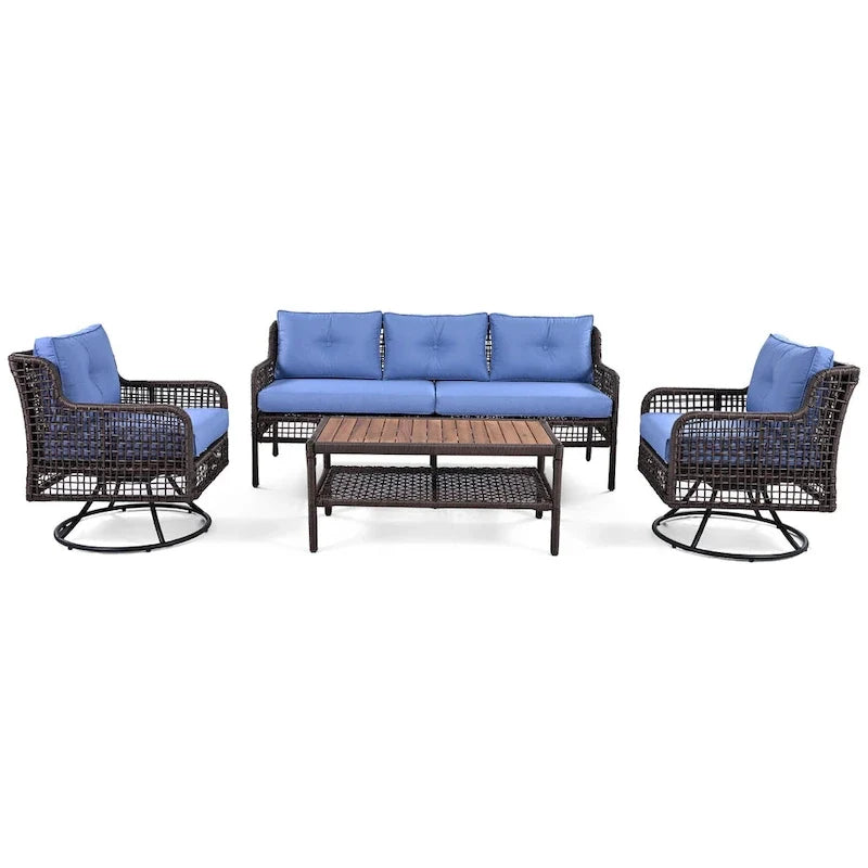 4-teiliges Outdoor-Rattangarniture-Set mit Drehstühlen und Couchtisch