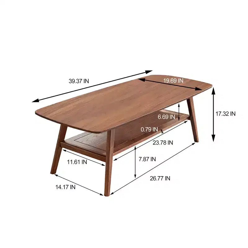 GDFStudio Wright Moderner rechteckiger Couchtisch aus massivem Eichenholz mit Ablagefach