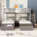Whisen Etagenbett mit Doppelbett oben und zwei Einzelbetten unten, dreifaches Etagenbett aus Holz mit Schubladen und Schutzgittern