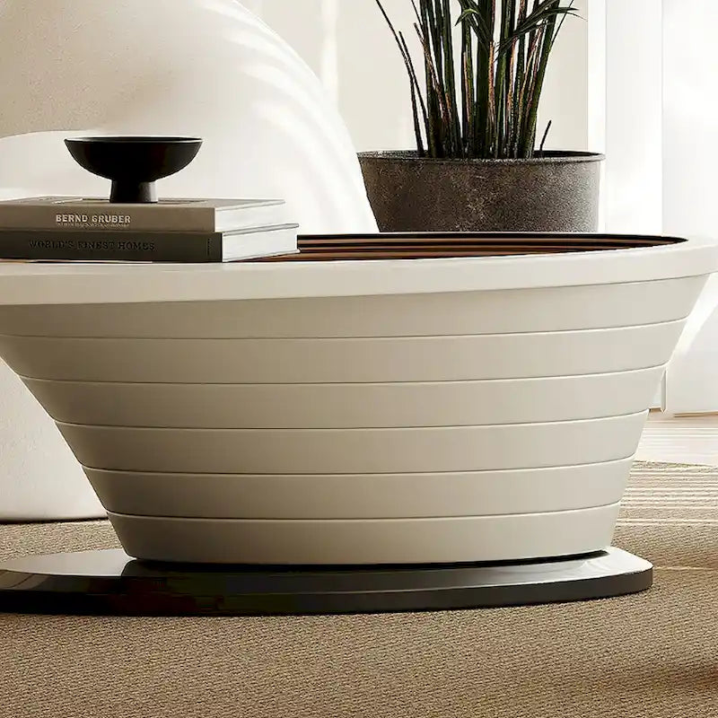 Leichter Luxus Moderner minimalistischer Couchtisch mit ovaler Glasplatte und grauem Gestell 51 Zoll – L 51,18 B 25,59 H 14,37