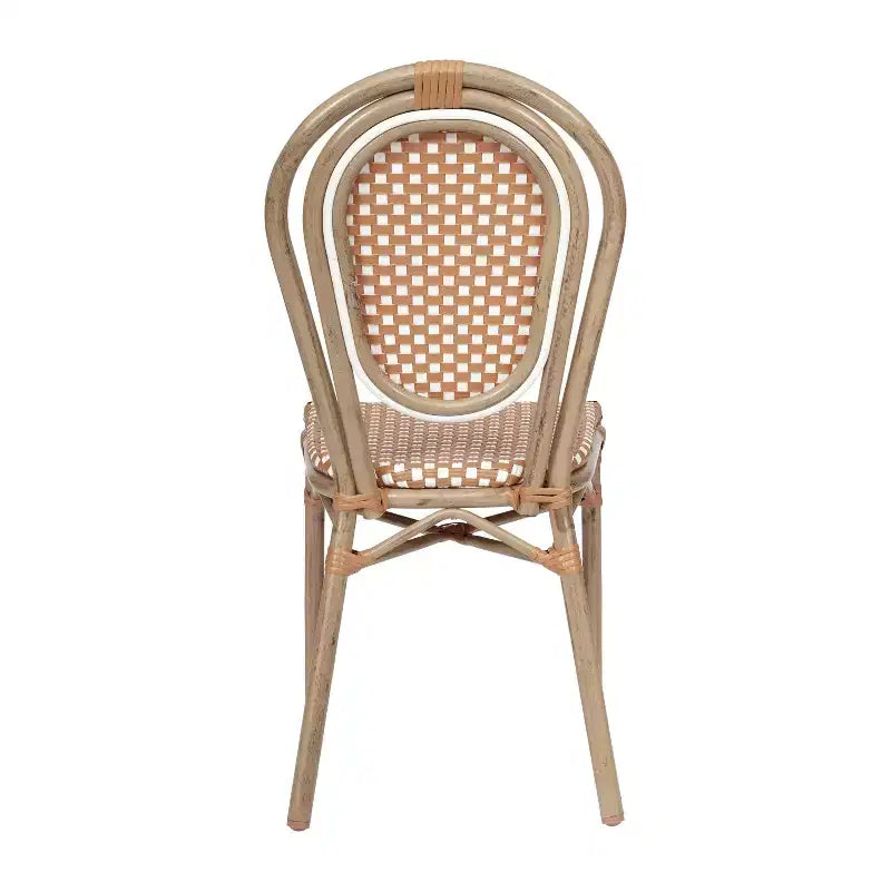 Flash Furniture Lourdes stapelbarer Thonet-Bistrostuhl für den gewerblichen Innen- und Außenbereich, PE-Rattan und Aluminiumgestell