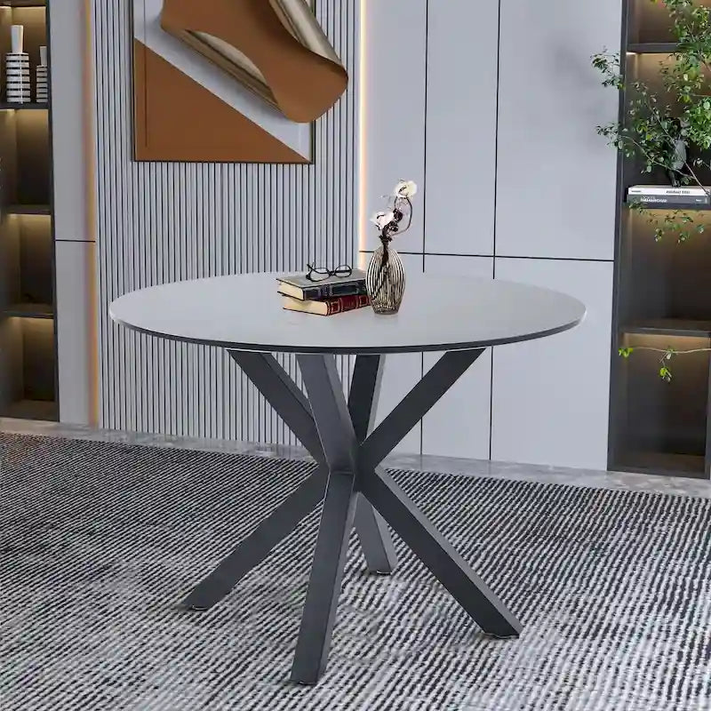 Moderner, runder Esstisch mit minimalistischem Design, MDF-Platte und Metallbeinen