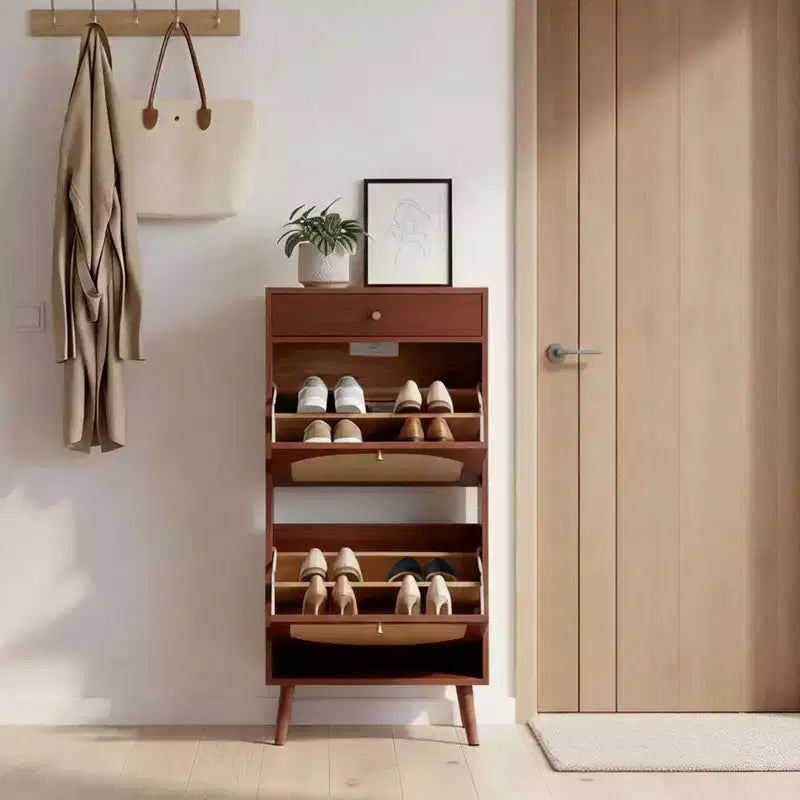 Schuhschrank mit Rattan-Paneel, 1 Schublade, 2 Klappfächern, Spanplatte, 54 cm B