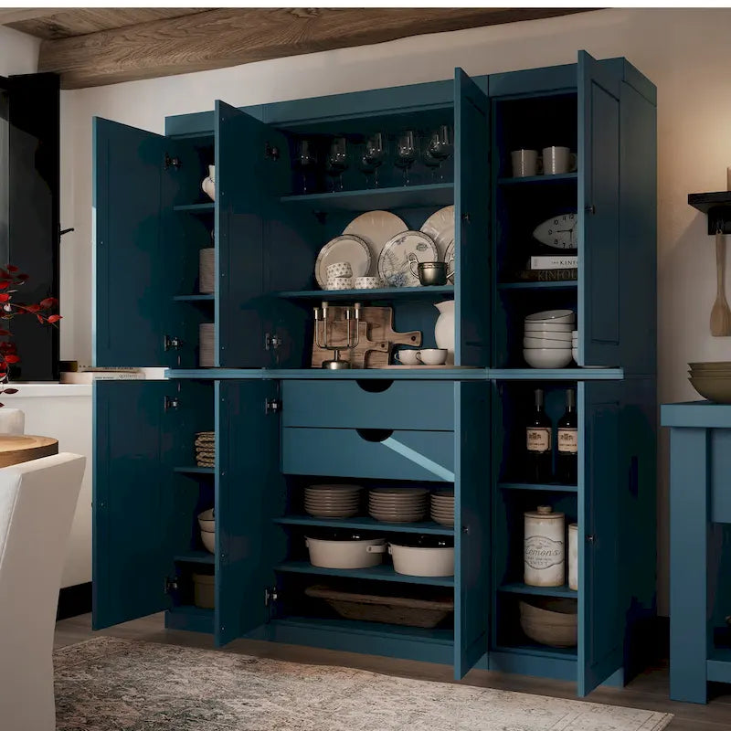 Küchenbuffet aus 100 % Massivholz mit Glas- oder Holztüren und 2-Schubladen-Set, 65 x 71,5