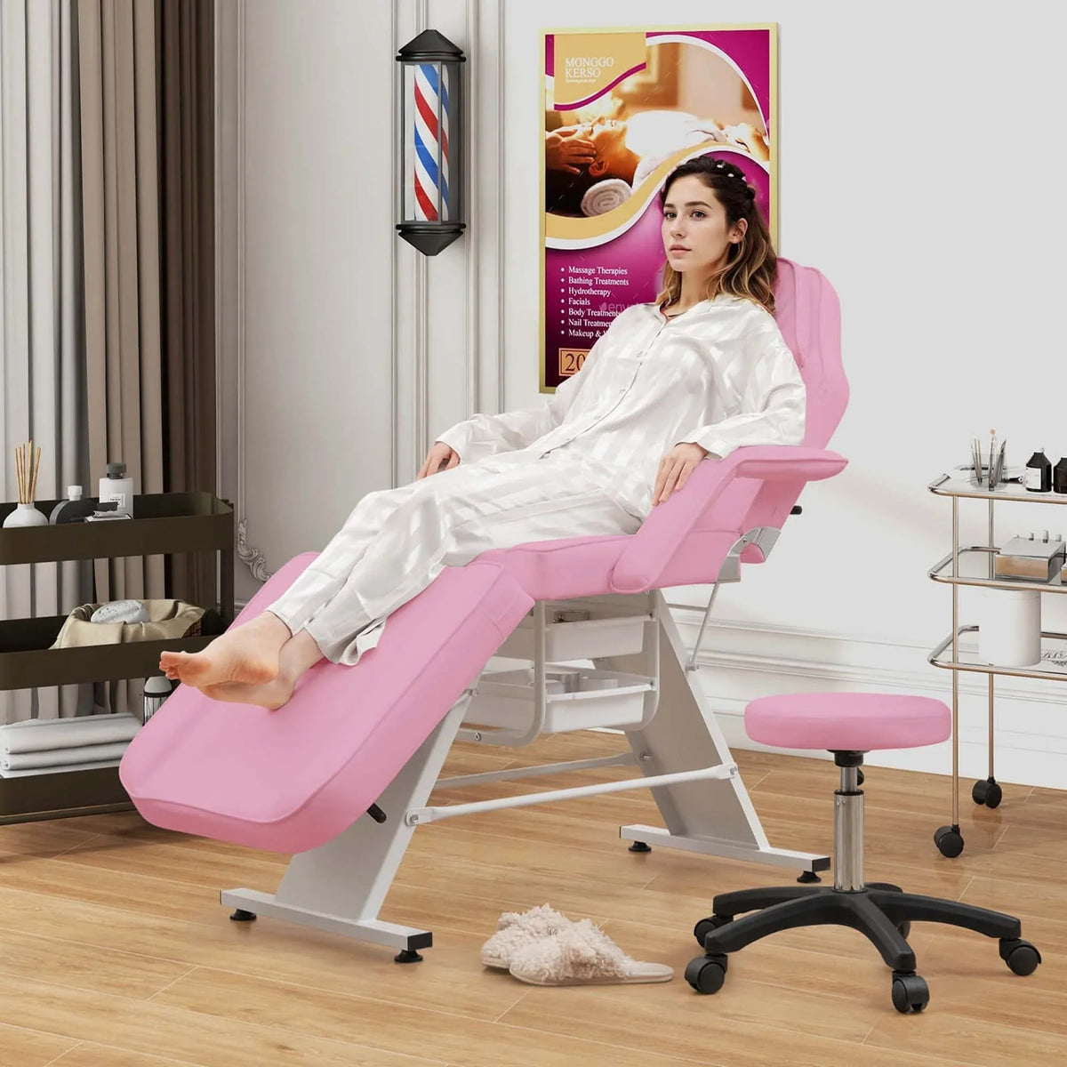 Costway 72 Massagebett mit hydraulischem Hocker und verstellbarer Rückenlehne &