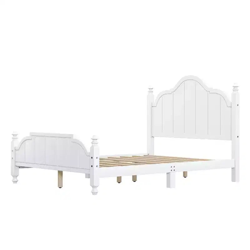 Vintage-Plattformbettgestell in Queensize – Massivholz aus Kiefer, MDF-Kopfteil, kein Boxspringbett erforderlich