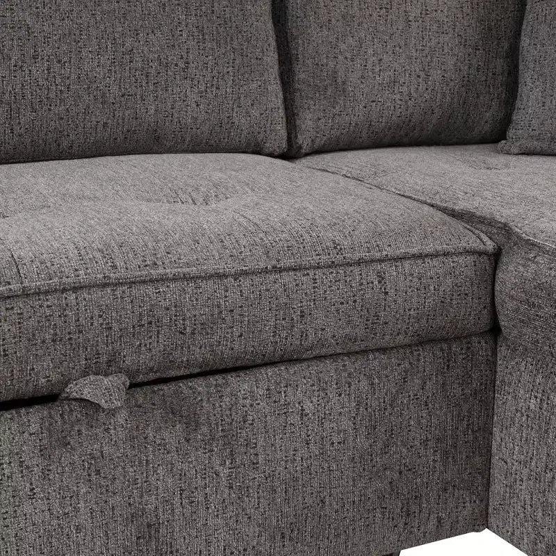 104,5 Zoll L-förmige Schlafcouchgarnitur mit Stauraum-Chaiselongue und 2 Hockern – 3-Sitzer-Schlafsofa mit Schlaffunktion für das Wohnzimmer