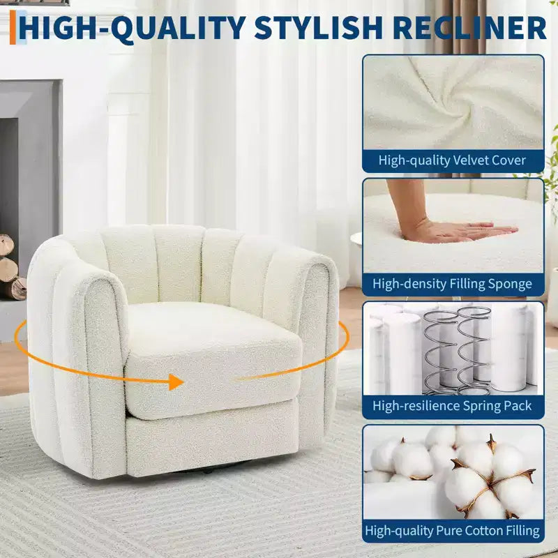 2 Stk. drehbarer Akzentstuhl, 360°-drehbarer Teddyfleece-Sessel, stabiler Fuß, Beige für Wohnzimmer, Schlafzimmer, Büro