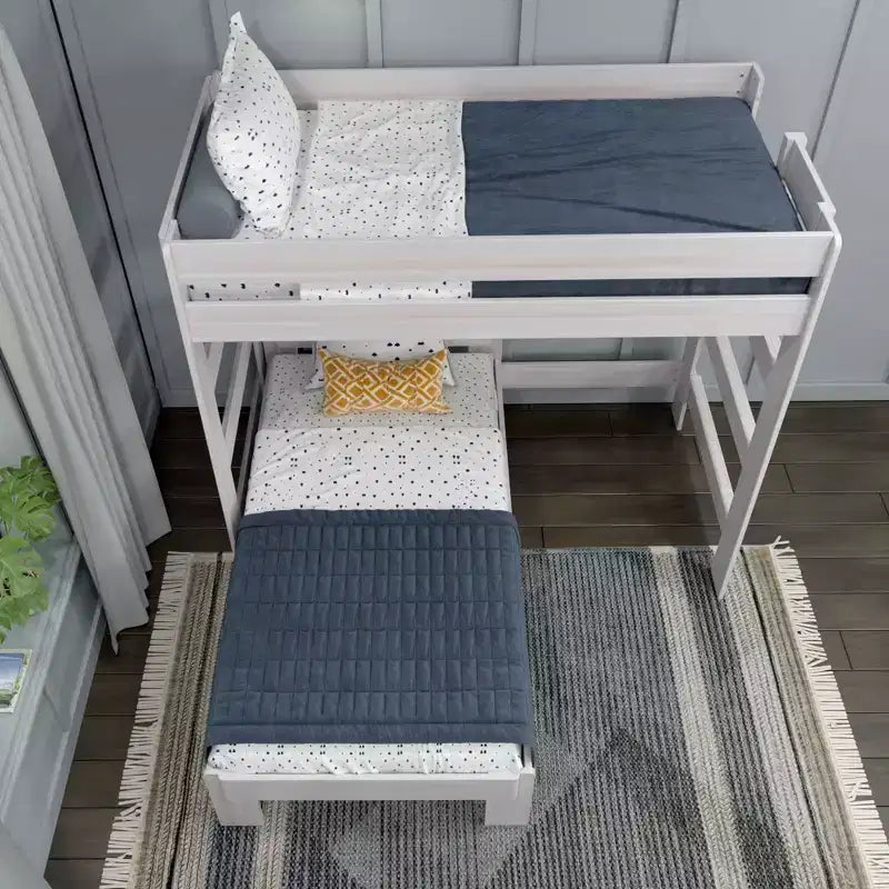 Max & Lily Etagenbett aus Massivholz im modernen Landhausstil, L-förmiger Bettrahmen mit zwei Einzelbetten für Kinder