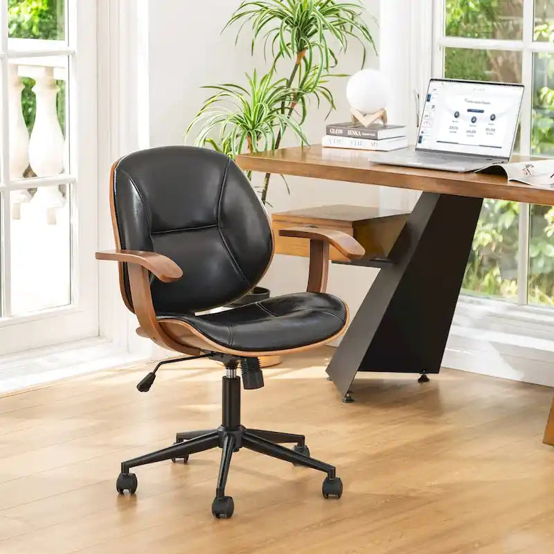 Glitzhome höhenverstellbarer, drehbarer Bürostuhl aus Kunstleder mit Armlehnen und ergonomischem Design