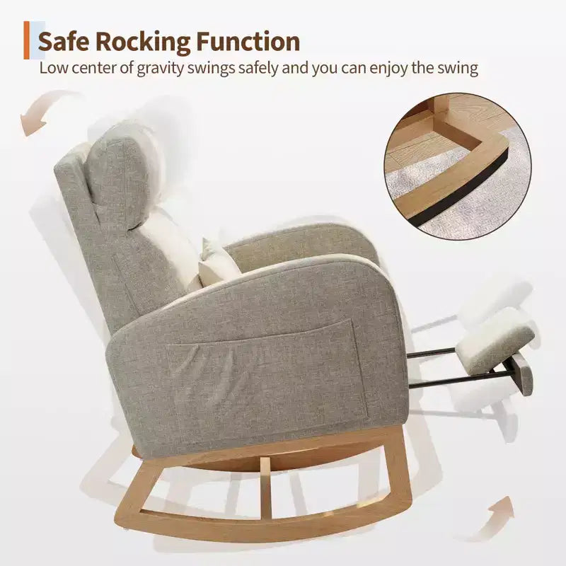Moderner Schaukelstuhl mit Kissen & Seitentaschen, für Wohnzimmer, Schlafzimmer