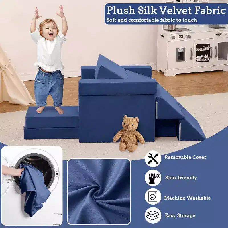 Indoor-Klettersofa, 12-teilige modulare Spielcouch mit quadratischem Bällebad & Kletterrampe, Kissen-Spielset