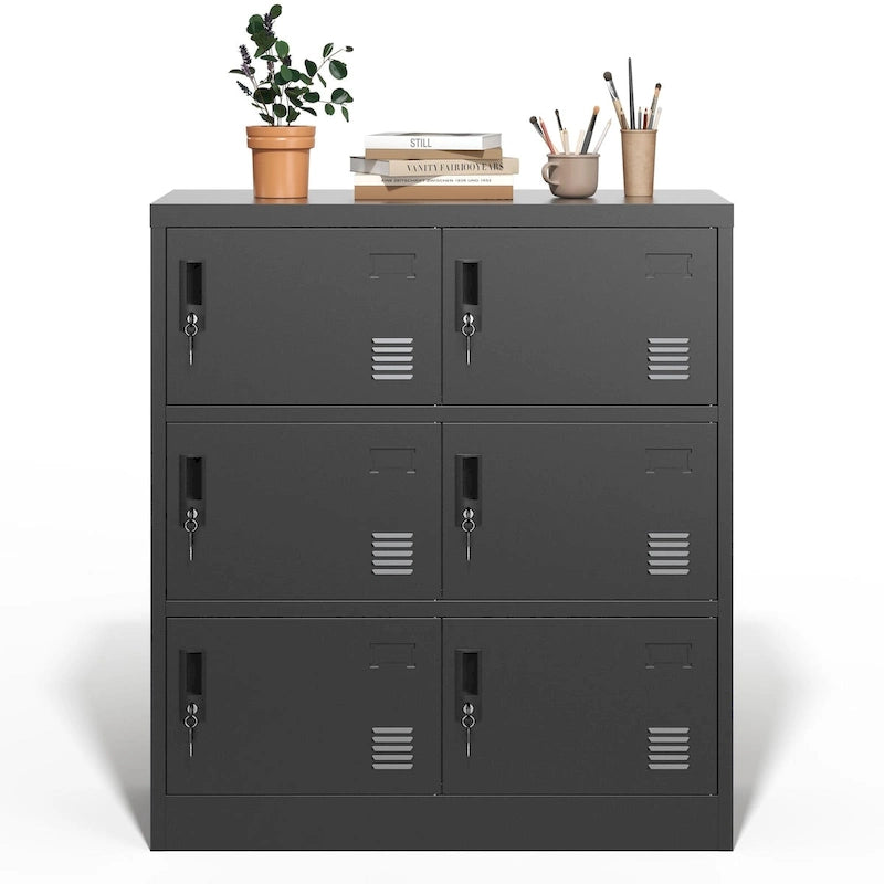 6-türiger Mitarbeiterspind, Metallschließfach für Büro, Fitnessstudio, Schule und Zuhause mit Kartenschlitz (schwarz)