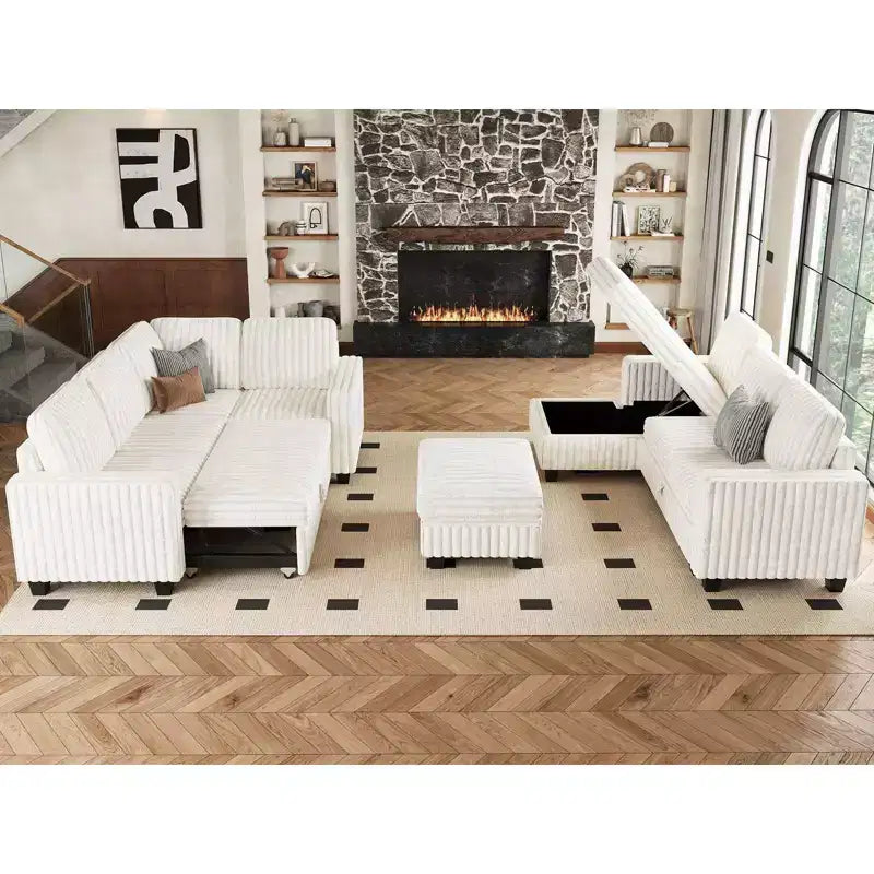 Belffin Cord-Ottomane mit Stauraum für modulares Ecksofa