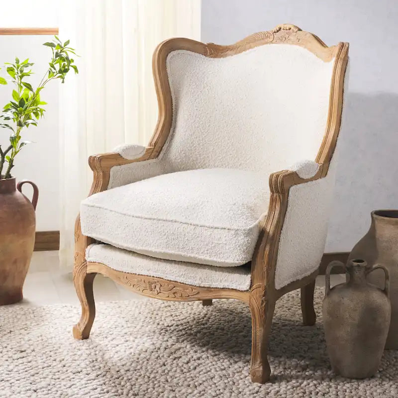 SAFAVIEH Couture Kali Ohrensessel aus Eiche und Naturleinen – 34 B x 34 T x 40 H