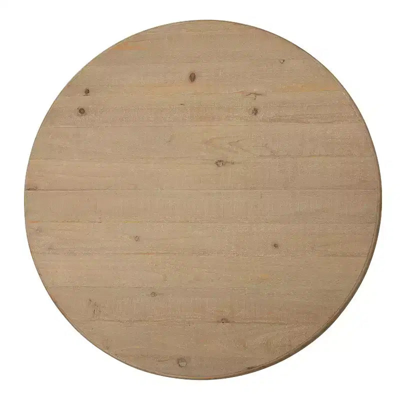 Runder Couchtisch aus Holz, rustikales Braun und Weiß, Kreuzfußgestell