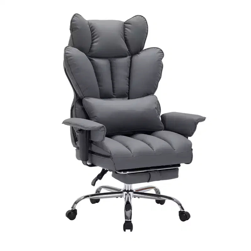 Großer Bürostuhl für große Personen mit Fußstütze, Gaming-Stuhl mit hoher Rückenlehne, Leder-Chefsessel, ergonomischer Schreibtischstuhl mit Lendenwirbelstütze