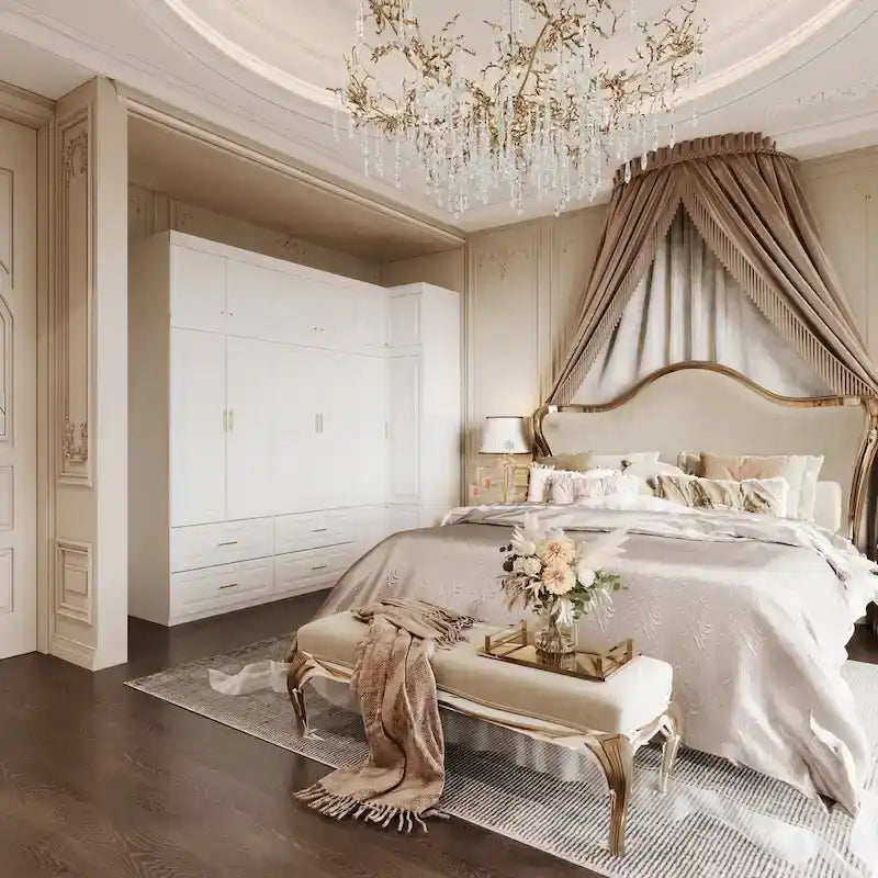 Kleiderschrank-Organizer, Kleiderschränke mit Hängestange und 4 Schubladen, großer Stauraum