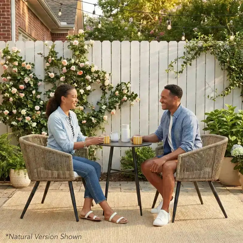 Best Choice Products Set aus 2 Outdoor-Esszimmerstühlen für die Terrasse, Sitzfläche aus geflochtenem Korbgeflecht, Belastbarkeit: 113 kg