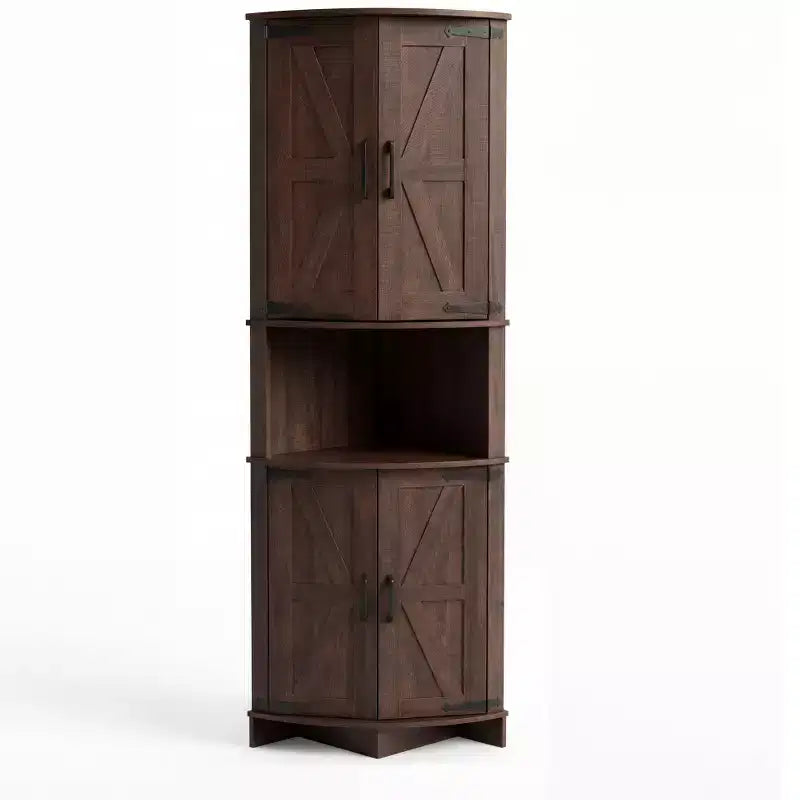COZONY 65 Eckschrank im Landhausstil mit Türen und verstellbaren Einlegeböden, hoher Eckvorratsschrank für Küche und Wohnzimmer