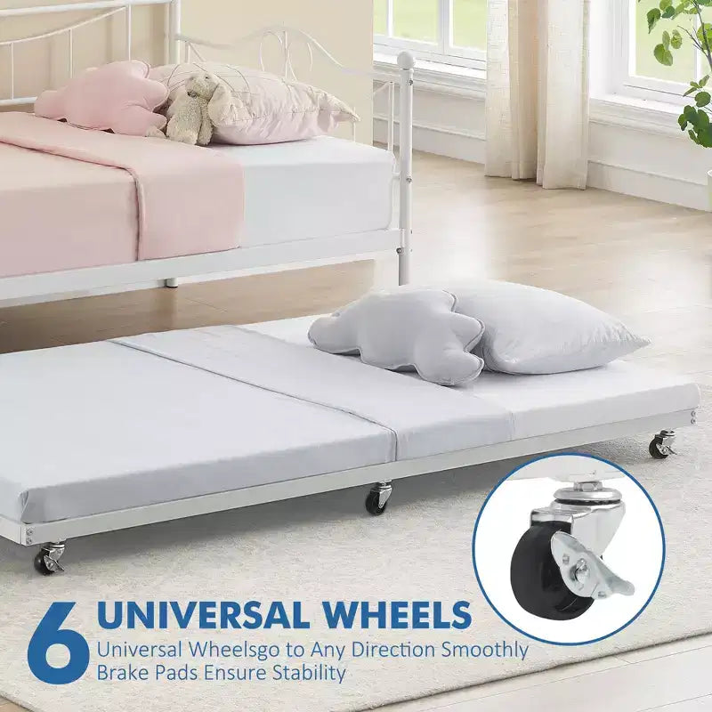 Tagesbett mit Ausziehbett, Metall-Tagesbett mit Gästebett, Tagesbett mit Ausziehbarem Bettrahmen, Sofa mit Stahl-Lattenrost für Kinder, Jugendliche und Erwachsene