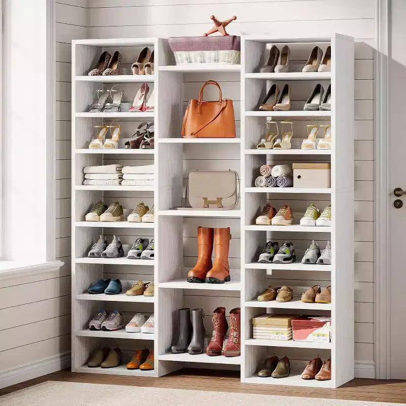 Lantine 14-stöckiges hohes Schuhregal, großer freistehender Organizer mit offenen Fächern für 46 Paar, Holzschrank für Kleiderschrank, Flur, Schlafzimmer, Weiß