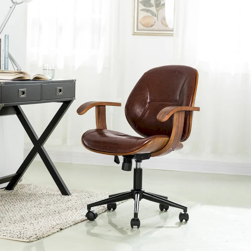 Glitzhome höhenverstellbarer, drehbarer Bürostuhl aus Kunstleder mit Armlehnen und ergonomischem Design