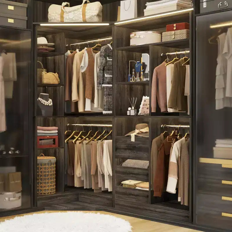 Besiost 2er-Set Eckschranksystem mit Turmregal, freistehender Kleiderschrank-Organizer mit Schubladen